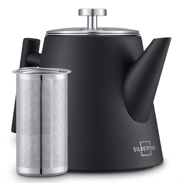 Théière 1 L en acier inoxydable double paroi avec filtre