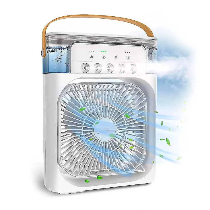Rafraîchisseur d’air portable 3 vitesses avec brumisateur et éclairage LED RGB – Blanc