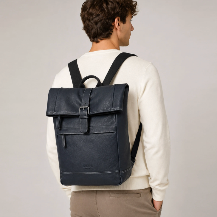 Sac à dos en cuir naturel PAPE – 36 × 28 × 8 cm – Compartiments et poches