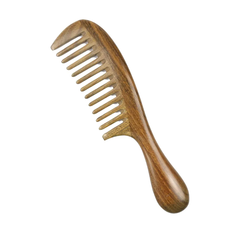 Peigne en bois de santal vert naturel – Dents moyennes – 20,5 × 5,5 cm