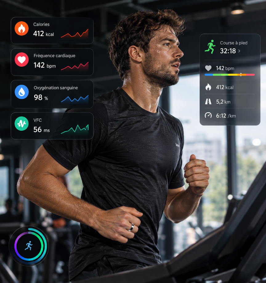 Bague connectée – Suivi sommeil, sport, fréquence cardiaque, SpO2 et HRV VFC
